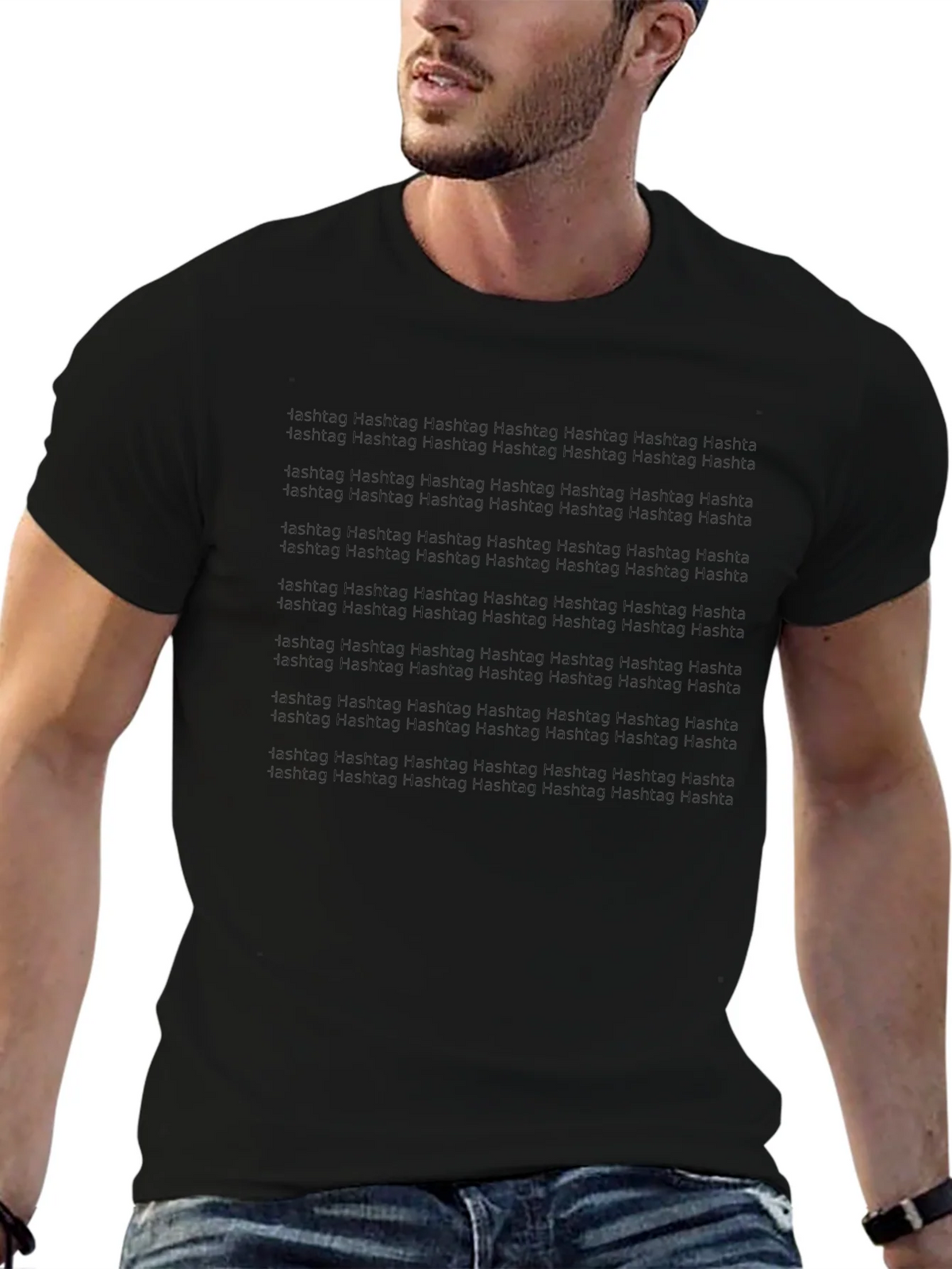 Hashtag Pattern Black T-Shirt