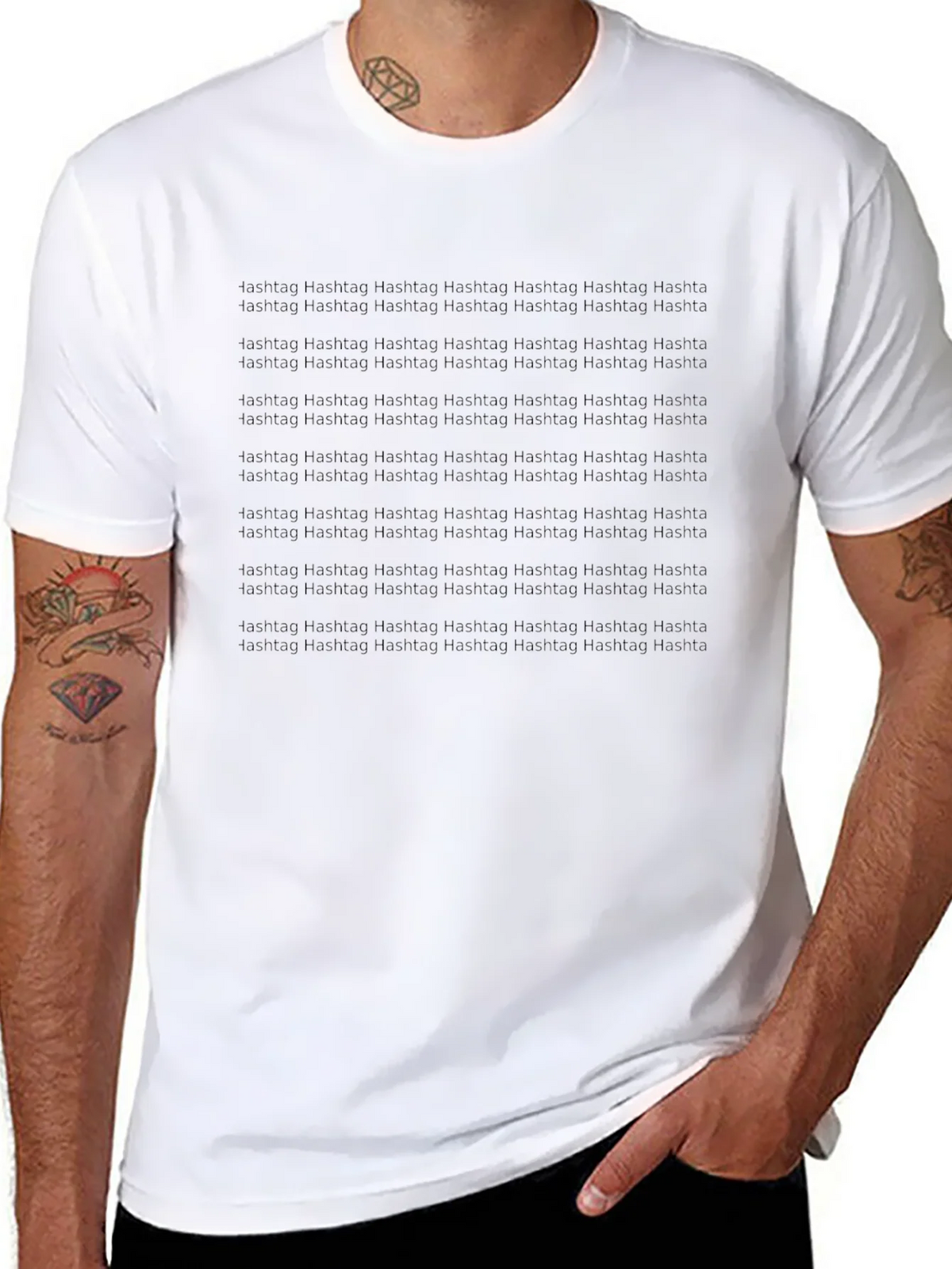 Hashtag Pattern Black T-Shirt