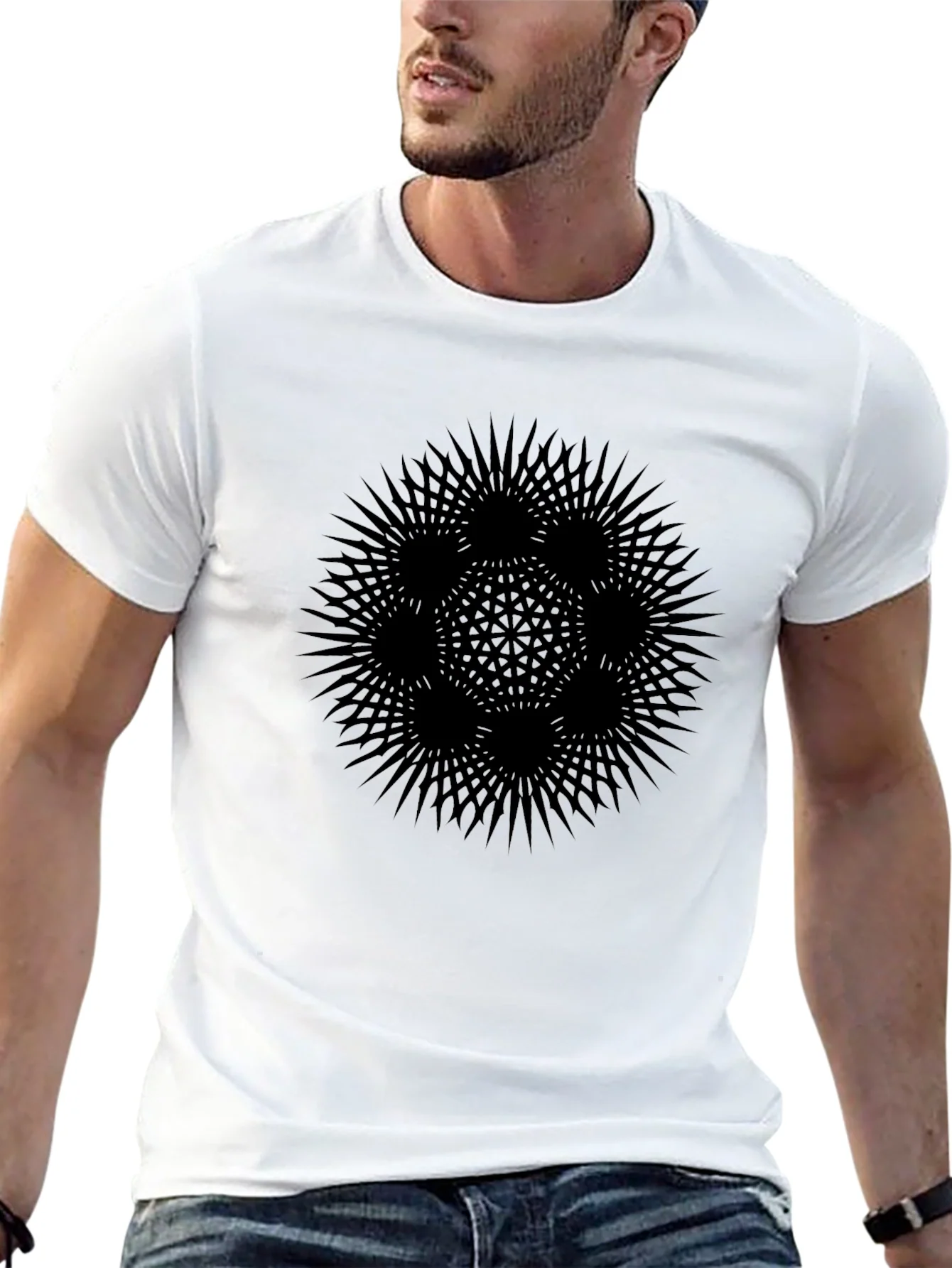 Abstract Geometric Graphic T-Shirt - Black