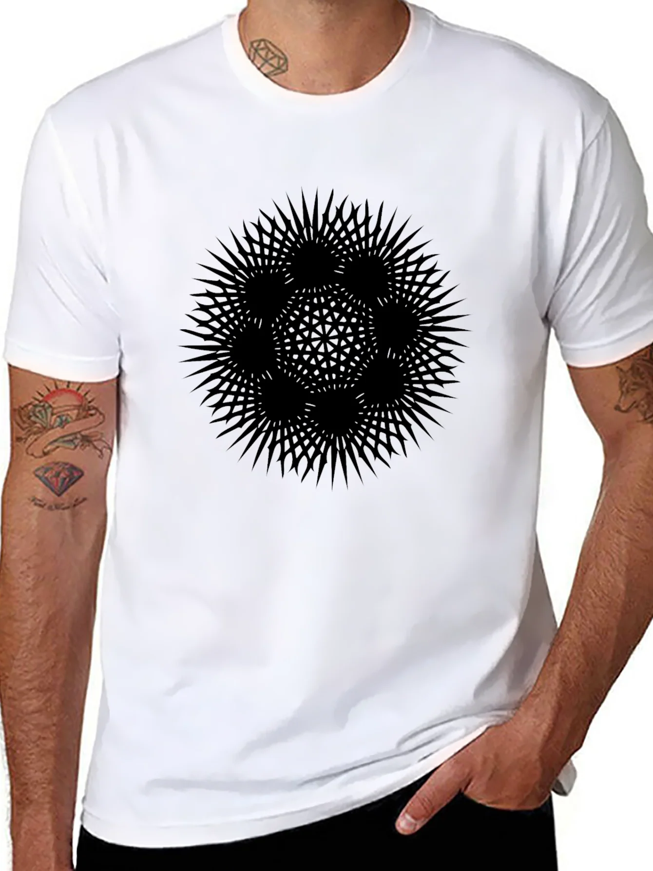 Abstract Geometric Graphic T-Shirt - Black