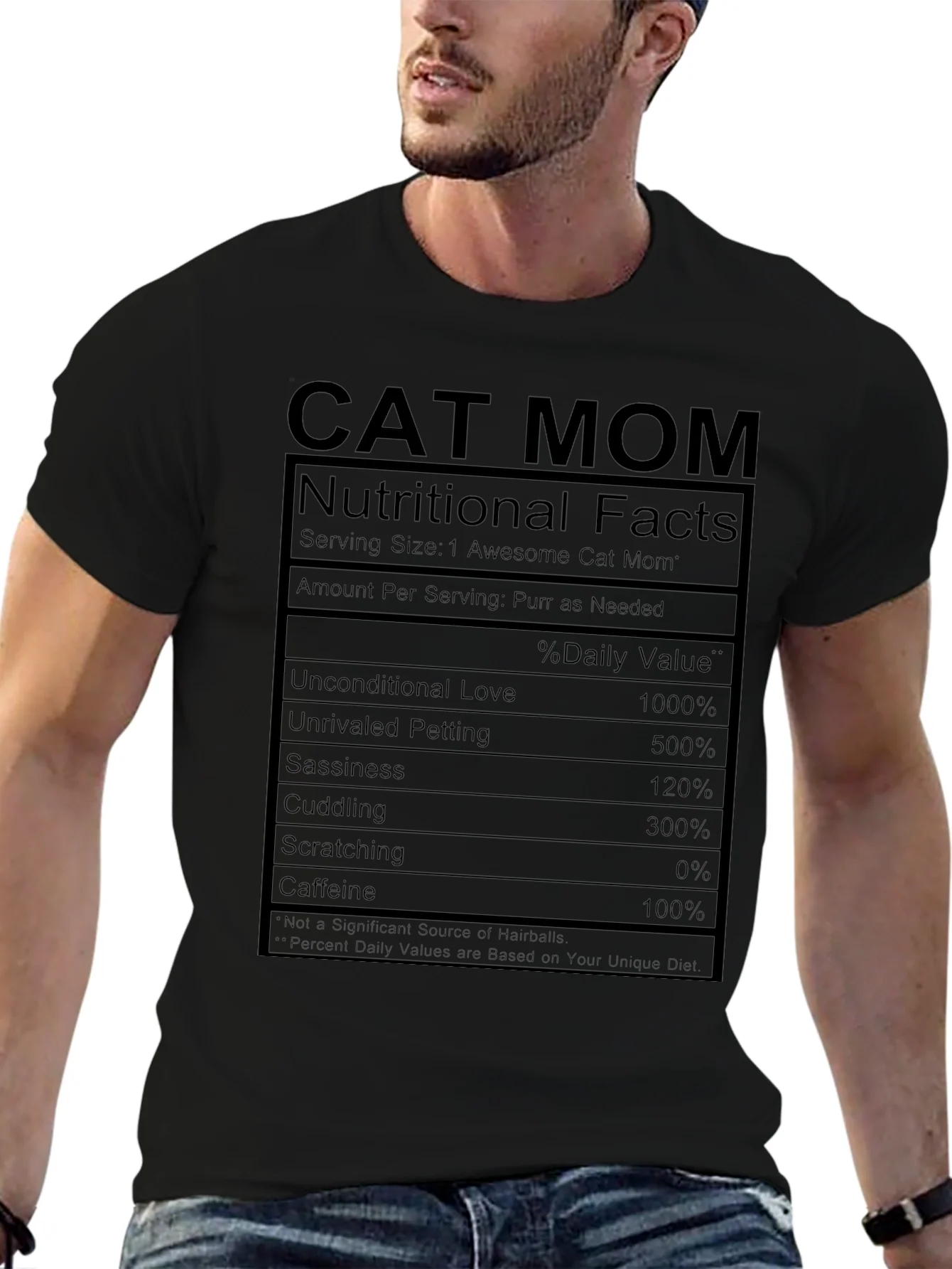 Cat Mom Nutritional Facts Black T-Shirt