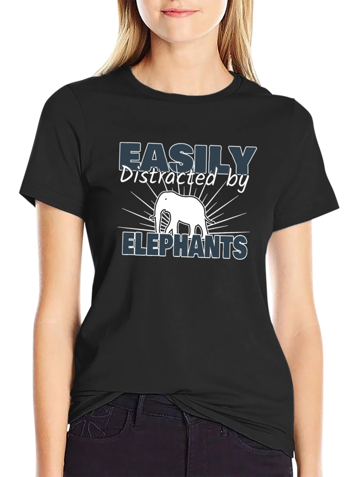 Easily Distracted By Elephants Black T-Shirt