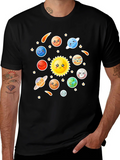 Cartoon Solar System Graphic Black T-Shirt