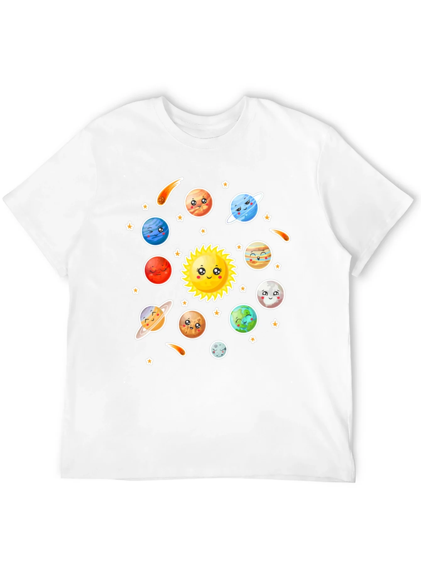 Cartoon Solar System Graphic Black T-Shirt
