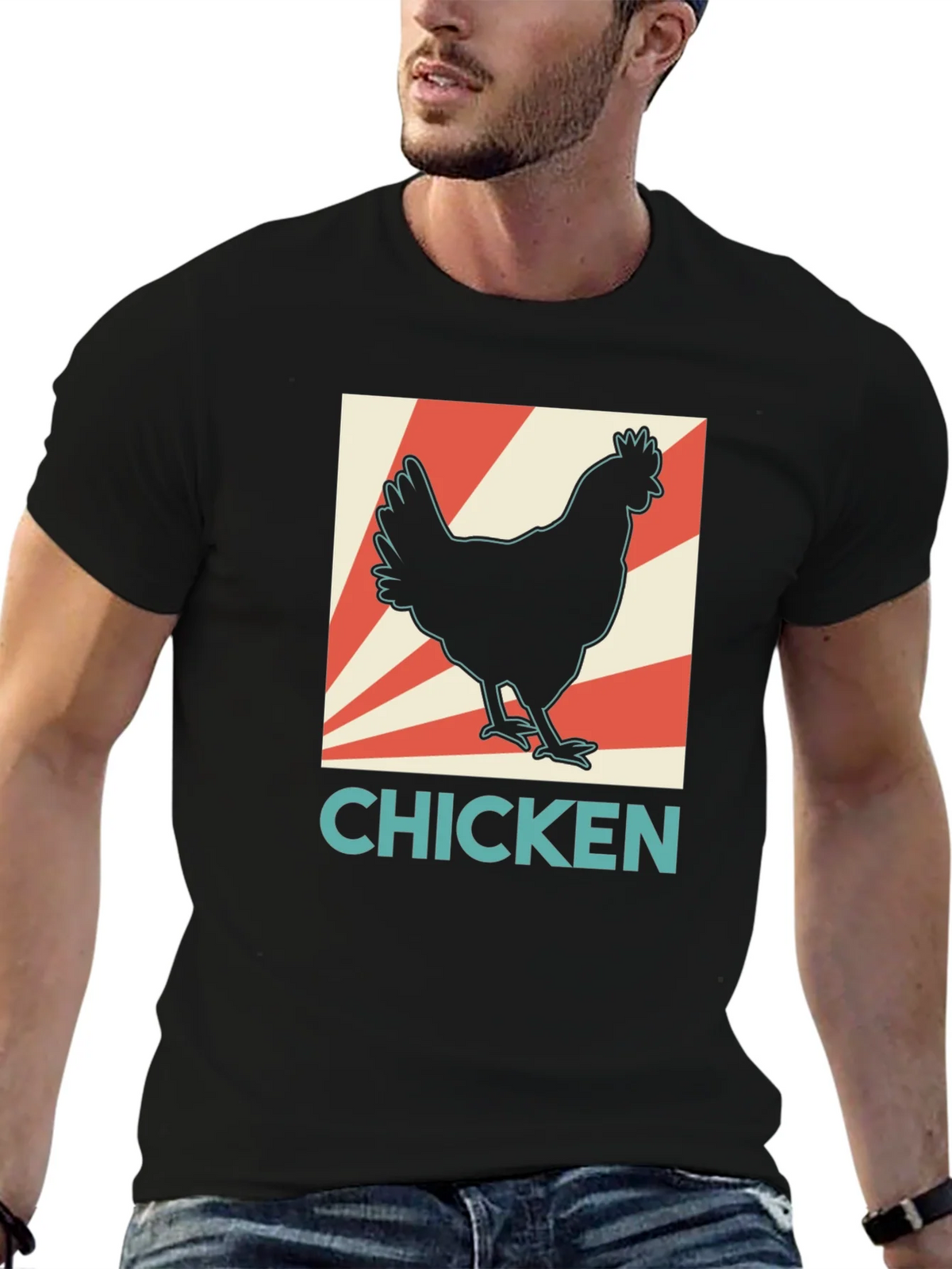 Chicken Graphic Tee - Retro Style Black T-Shirt