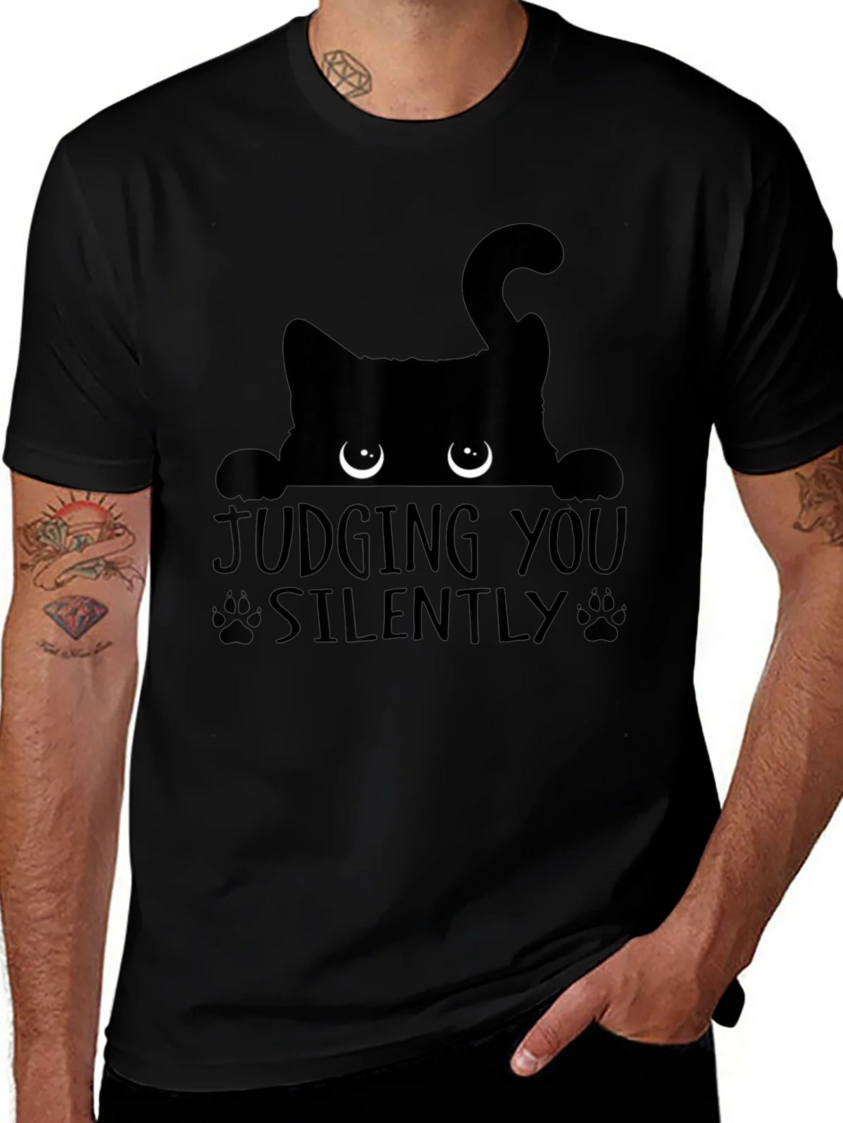 Judging You Silently Black Cat Graphic Tee