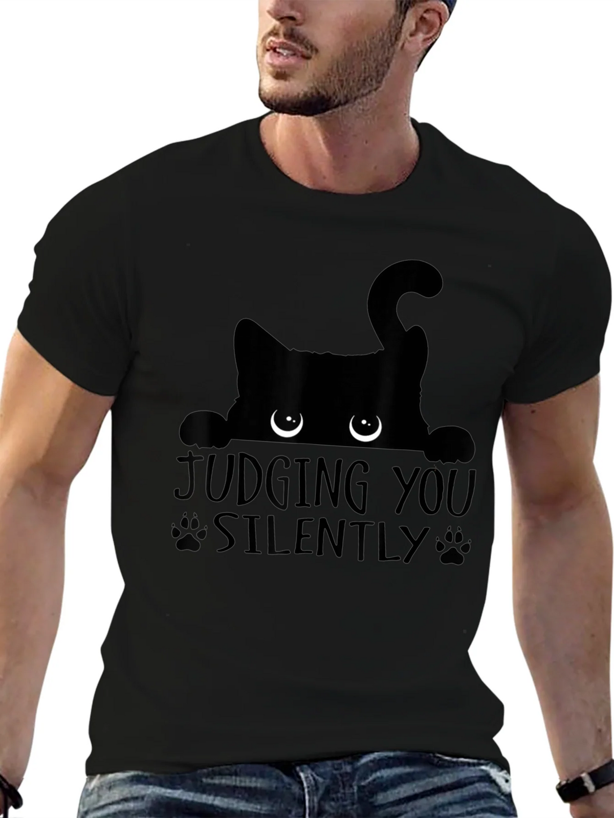 Judging You Silently Black Cat Graphic Tee