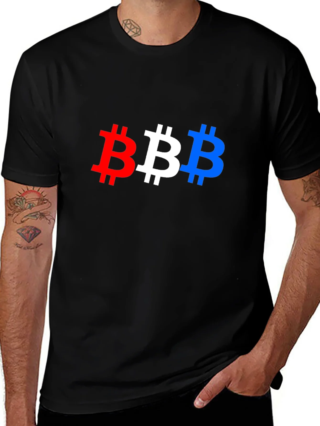 Bitcoin Pride T-Shirt - Red White & Blue BTC Symbols