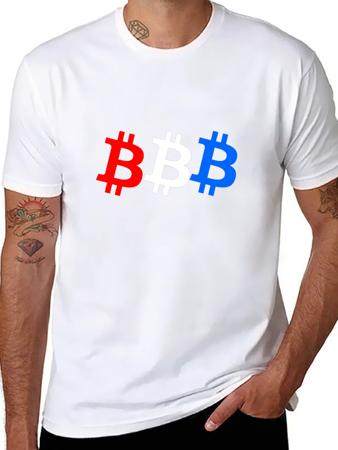 Bitcoin Pride T-Shirt - Red White & Blue BTC Symbols