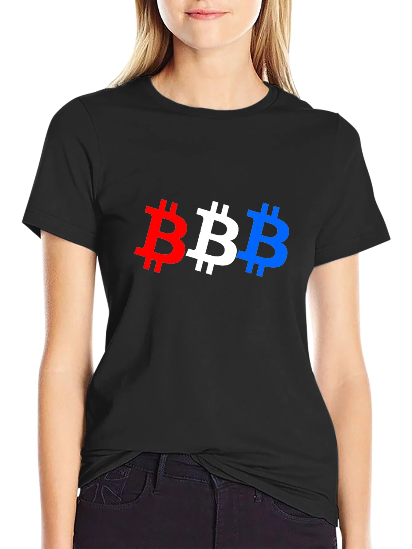 Bitcoin Pride T-Shirt - Red White & Blue BTC Symbols