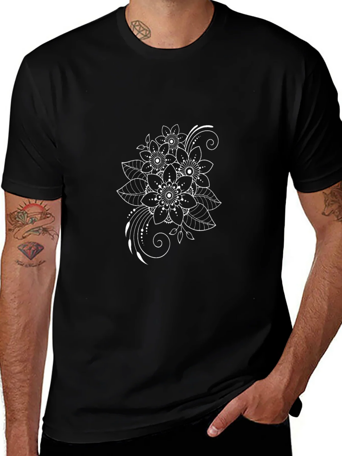 Floral Print Black T-Shirt - Stylish Casual Wear