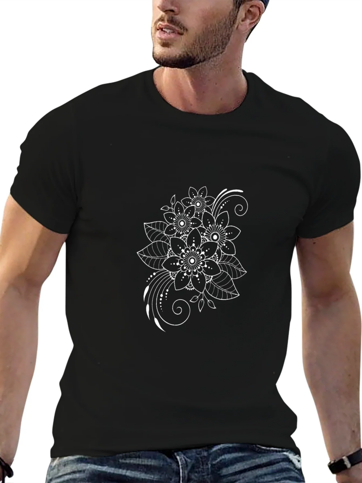 Floral Print Black T-Shirt - Stylish Casual Wear