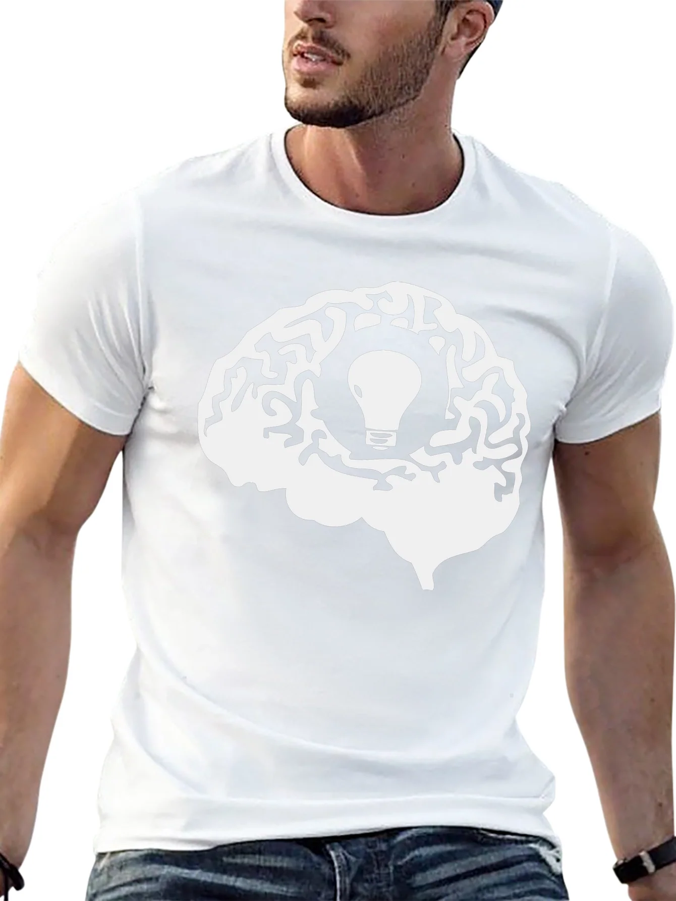 Brainstorm Tee - Lightbulb Idea in Brain Graphic T-Shirt