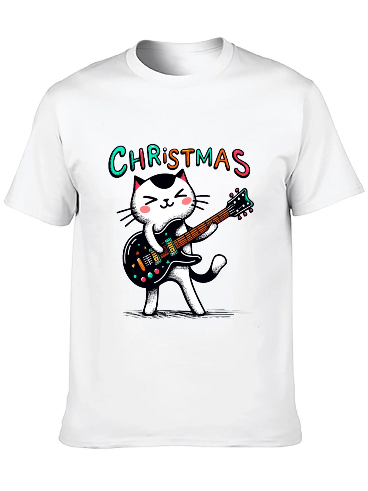Christmas Cat Guitar T-Shirt - Holiday Style