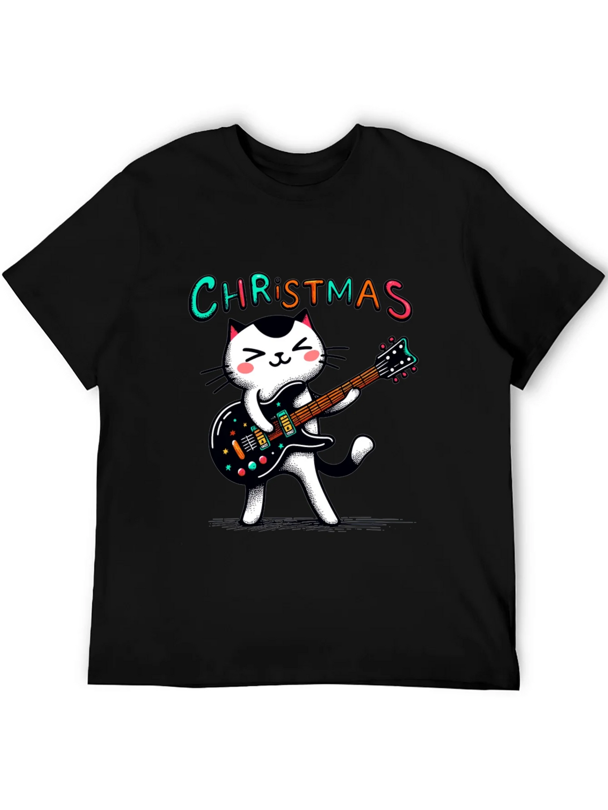 Christmas Cat Guitar T-Shirt - Holiday Style