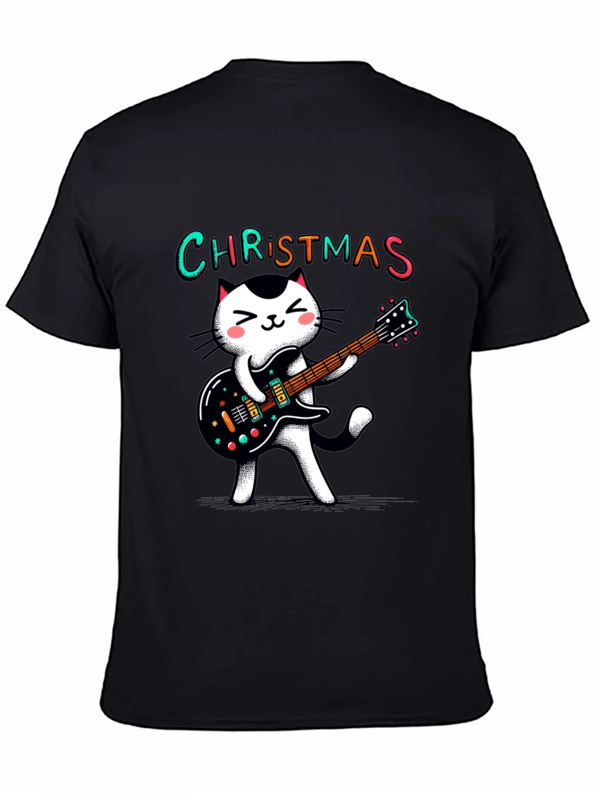 Christmas Cat Guitar T-Shirt - Holiday Style