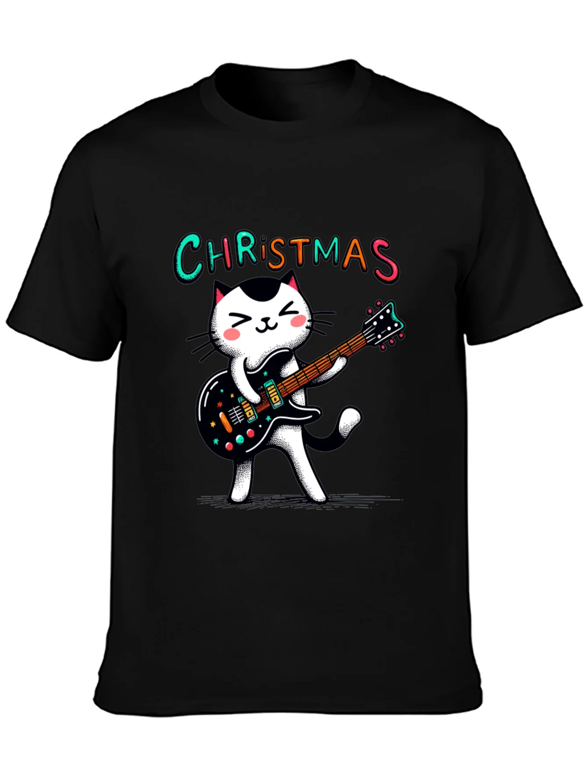 Christmas Cat Guitar T-Shirt - Holiday Style