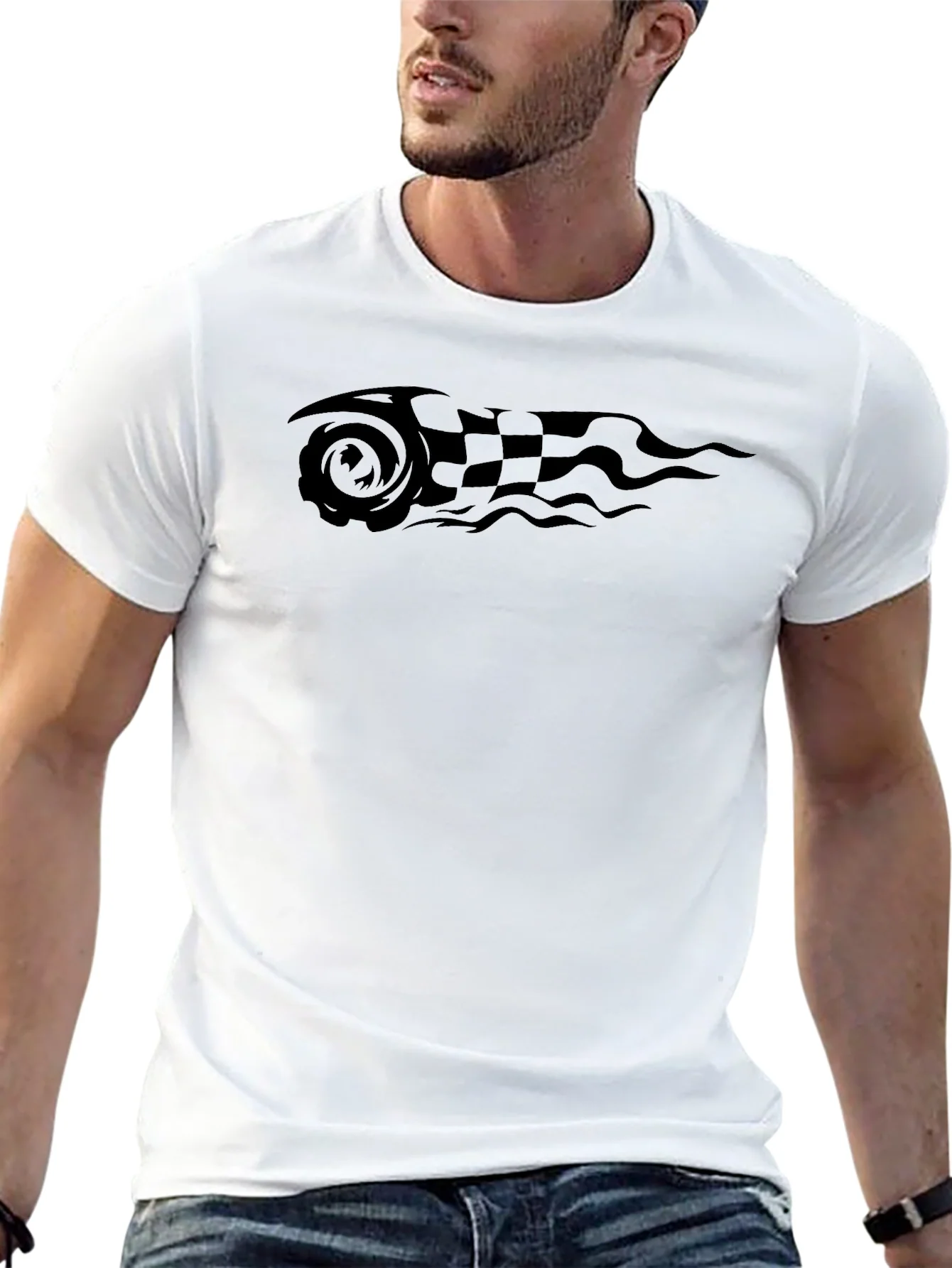 Black Tee with Racing Flag Graphic