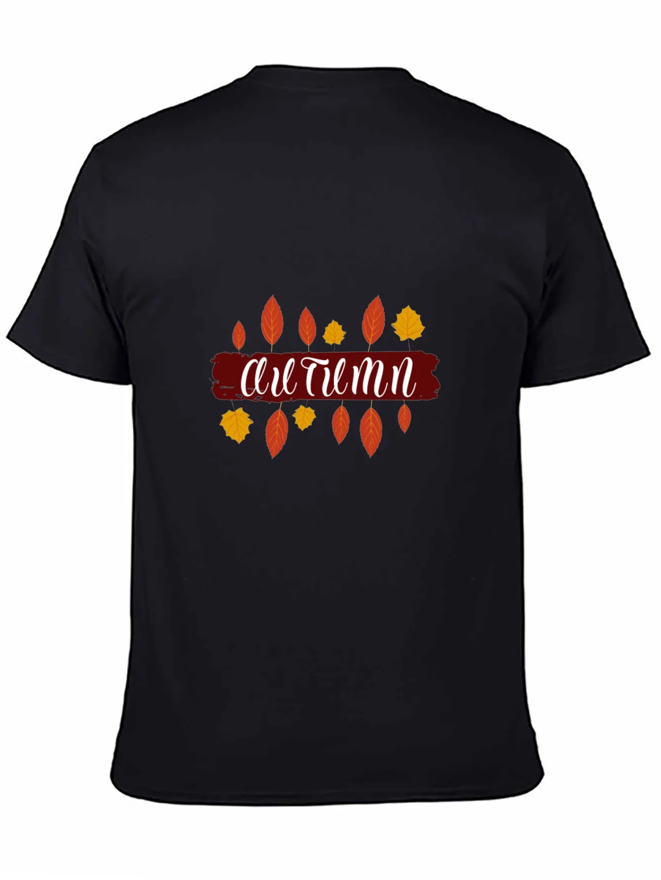 Autumn Leaves Graphic Print Black T-Shirt