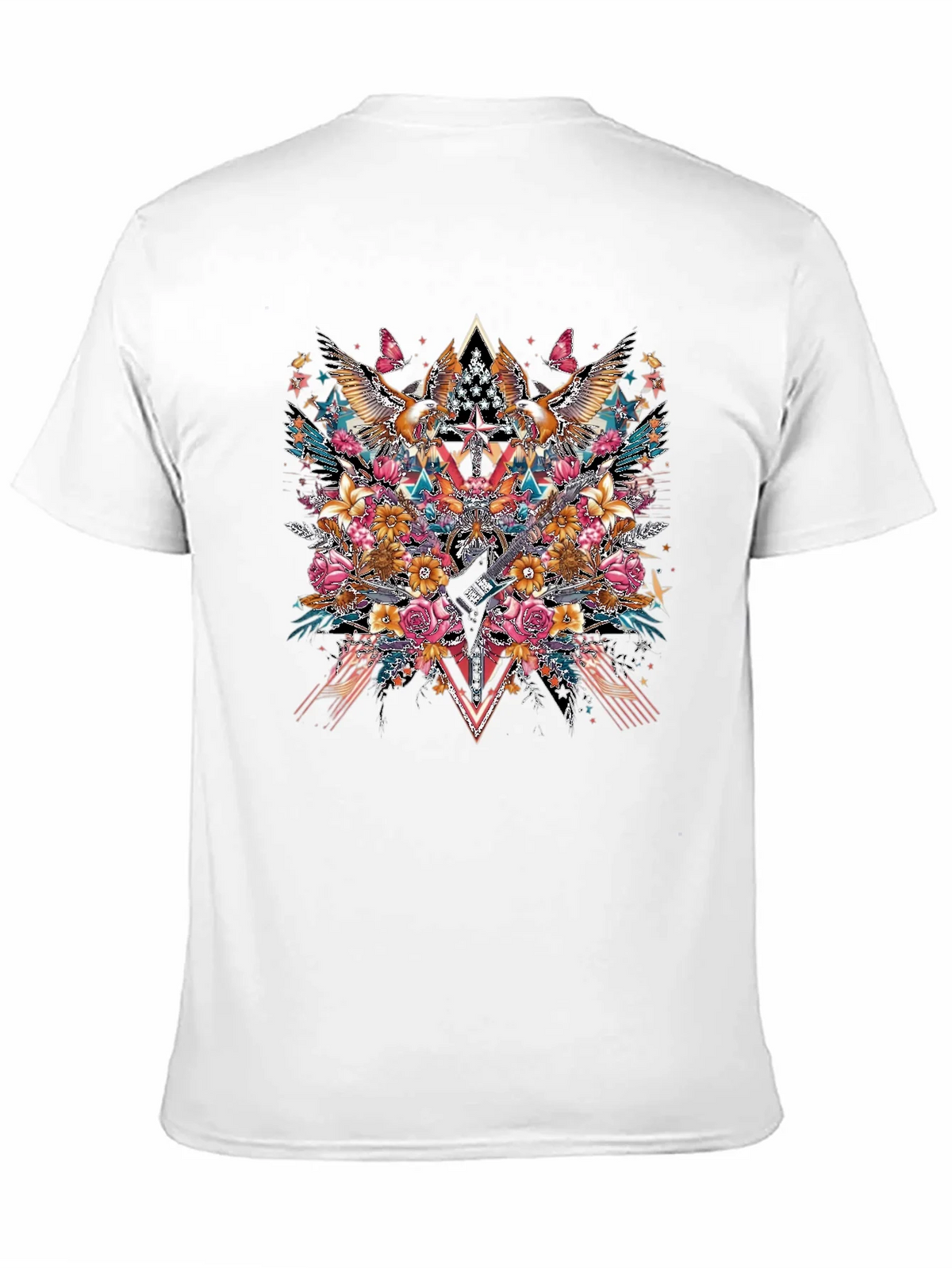 Floral Eagle Guitar Graphic Black T-Shirt
