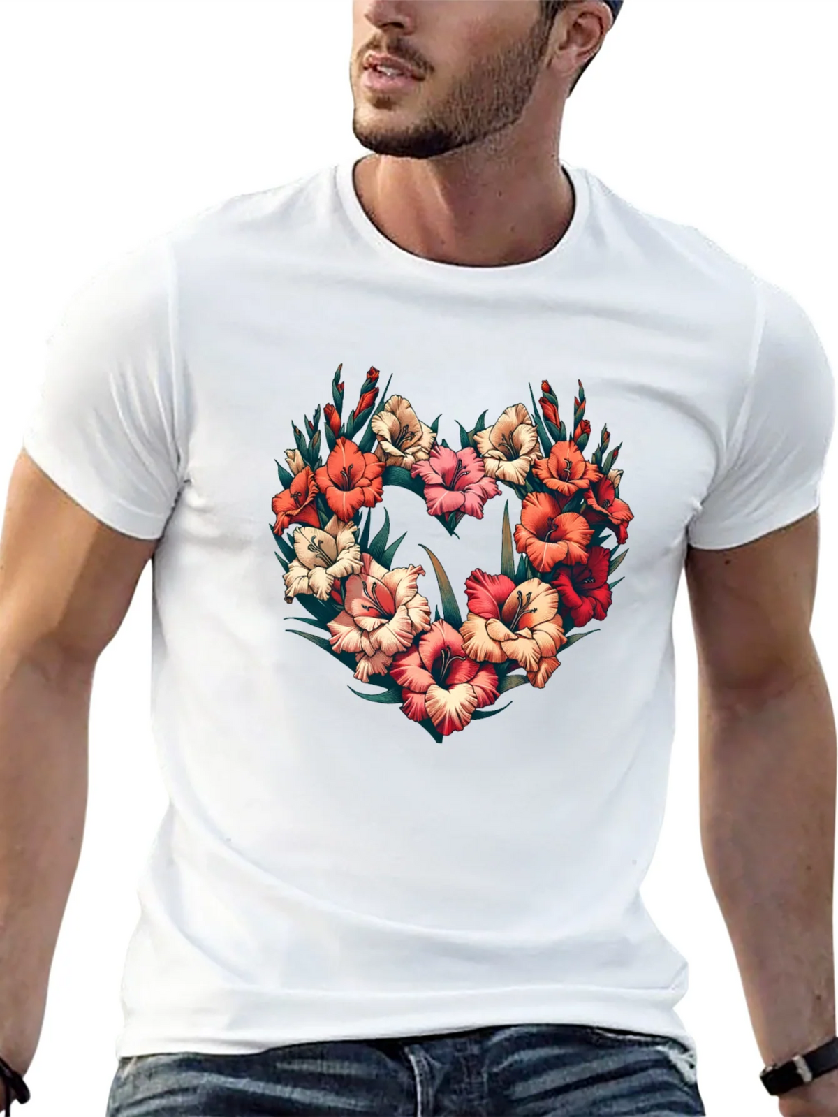 Floral Heart Graphic Black T-Shirt