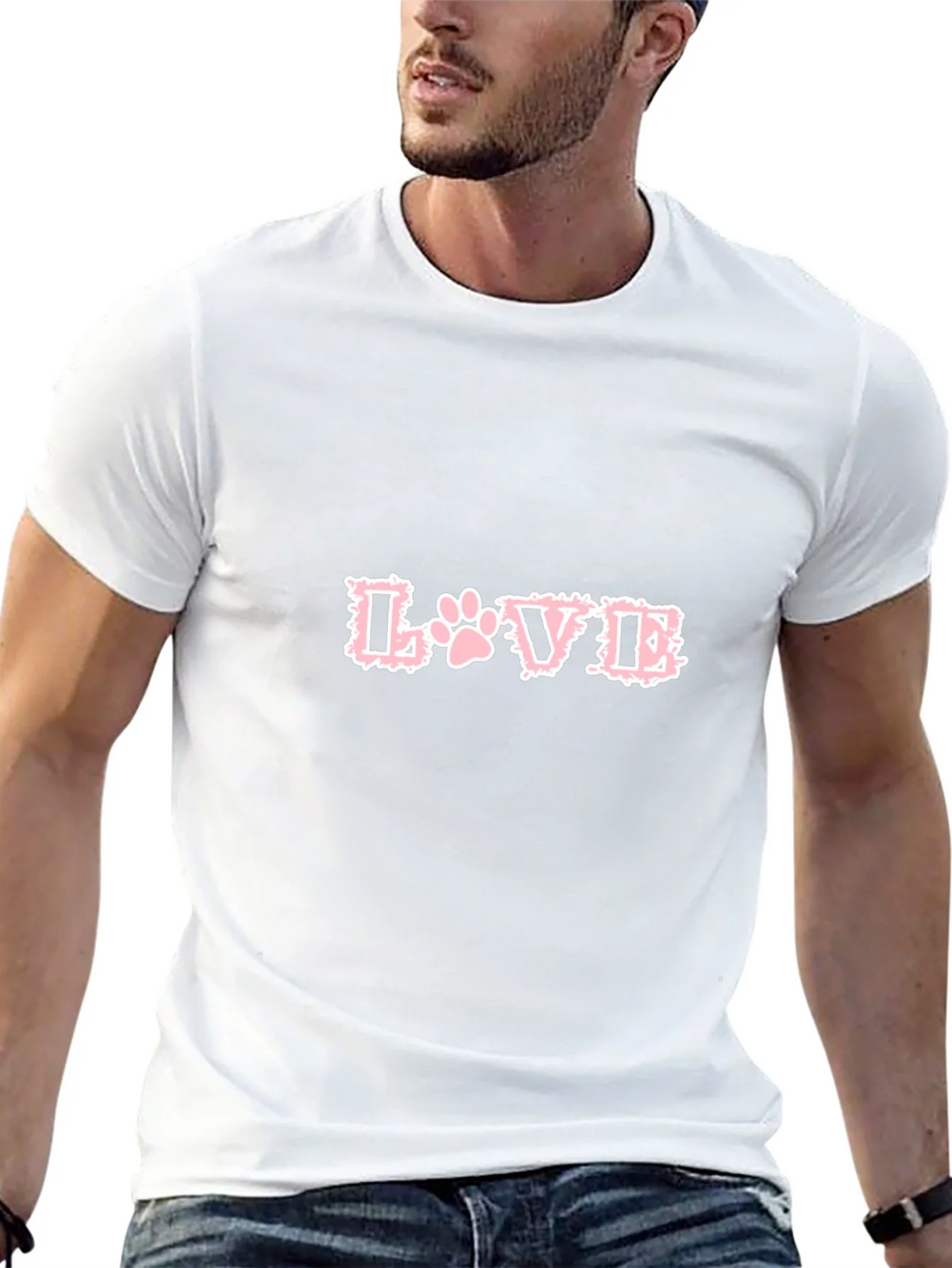 Love Paw Print T-Shirt - Black Crew Neck Tee