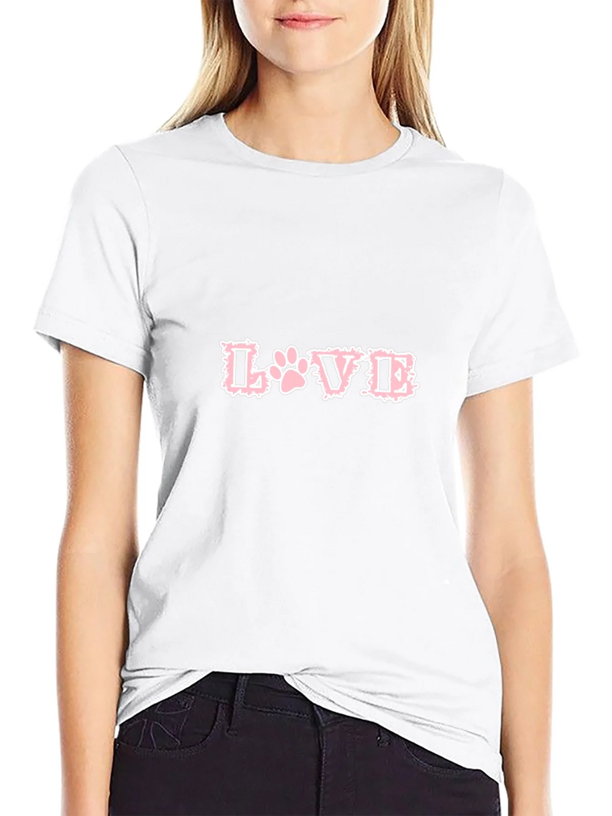 Love Paw Print T-Shirt - Black Crew Neck Tee
