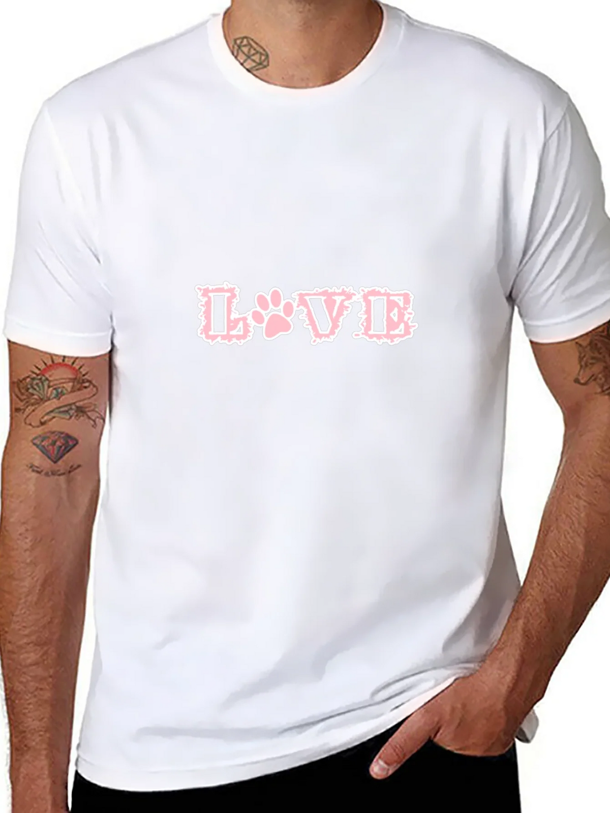 Love Paw Print T-Shirt - Black Crew Neck Tee