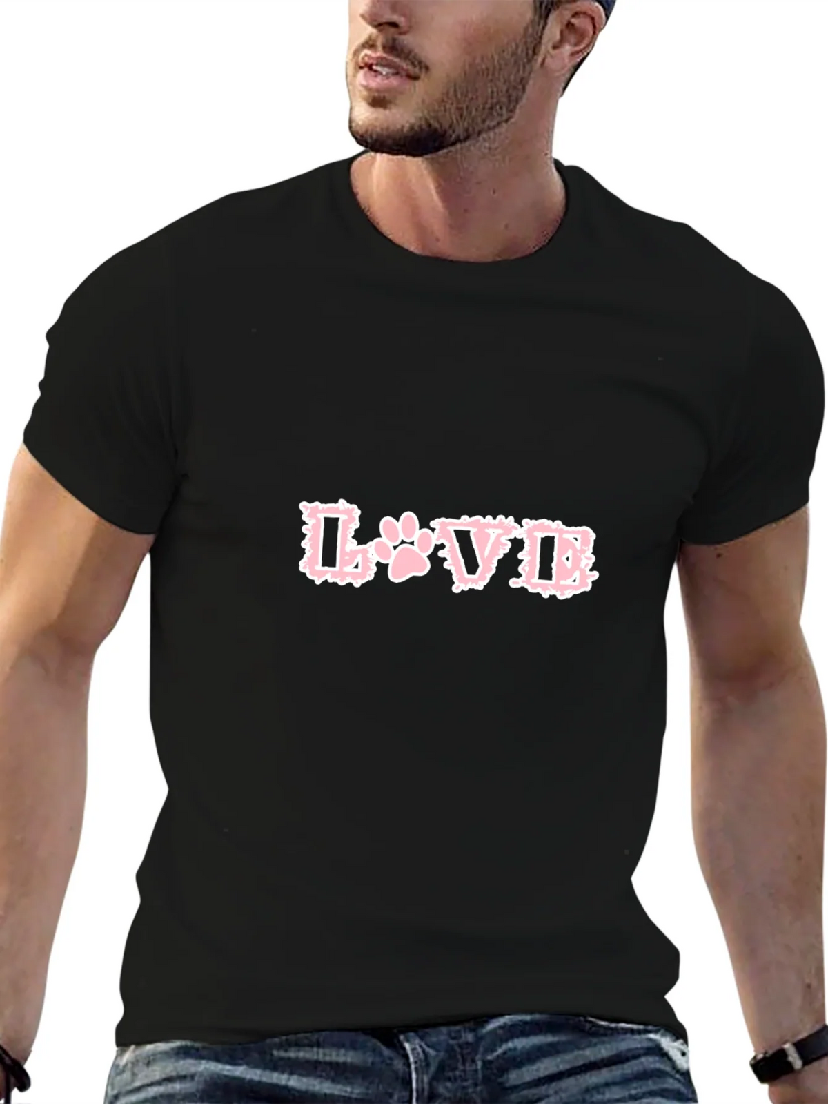 Love Paw Print T-Shirt - Black Crew Neck Tee