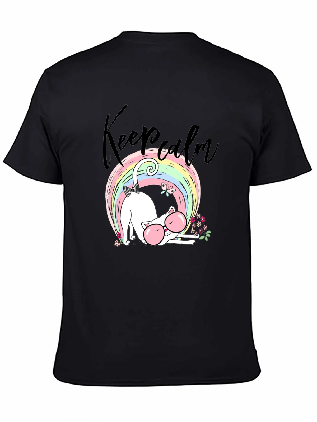 Keep Calm Cat T-Shirt - Cute Rainbow Design