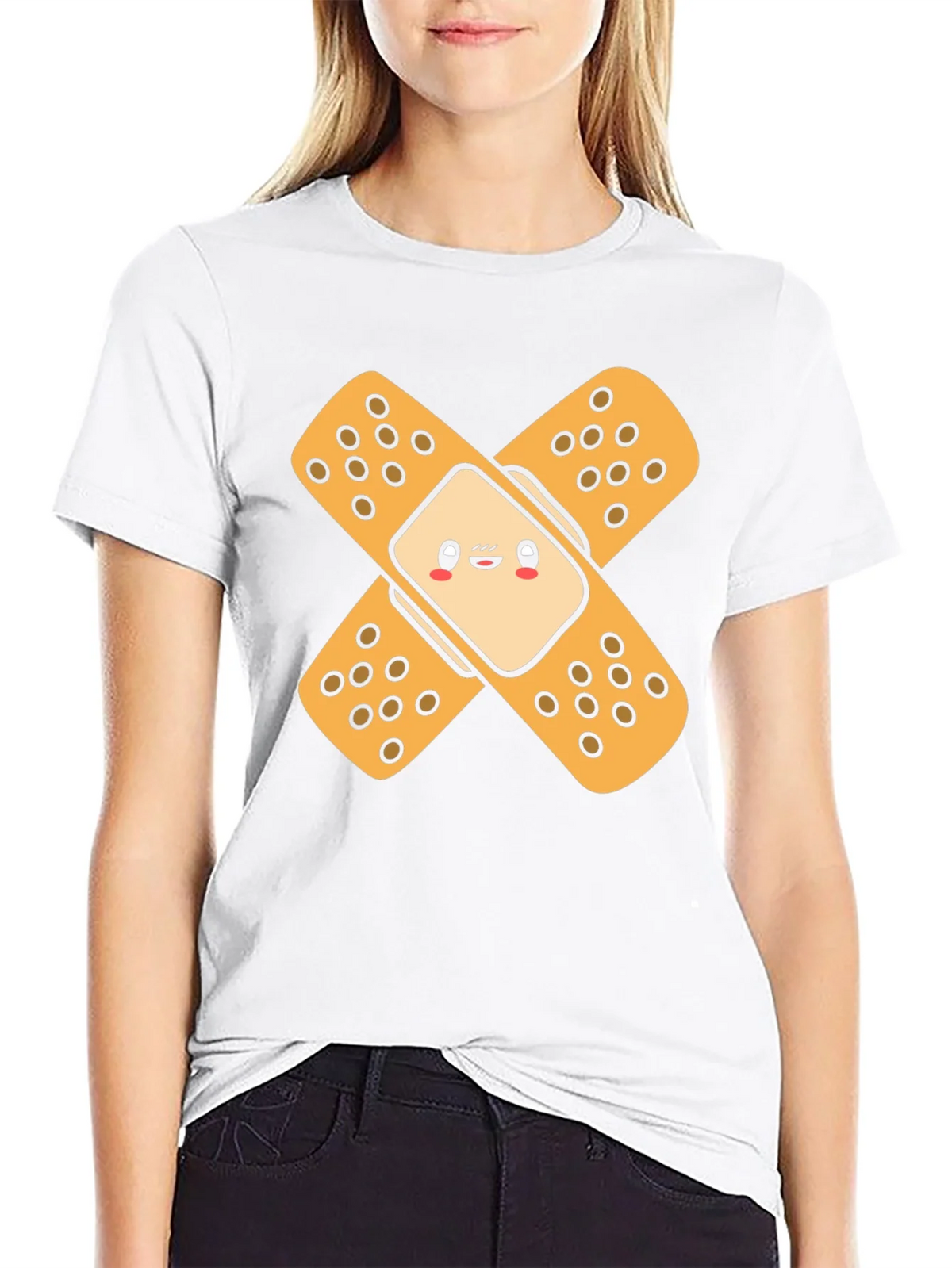 Cute Band-Aid Graphic Black T-Shirt