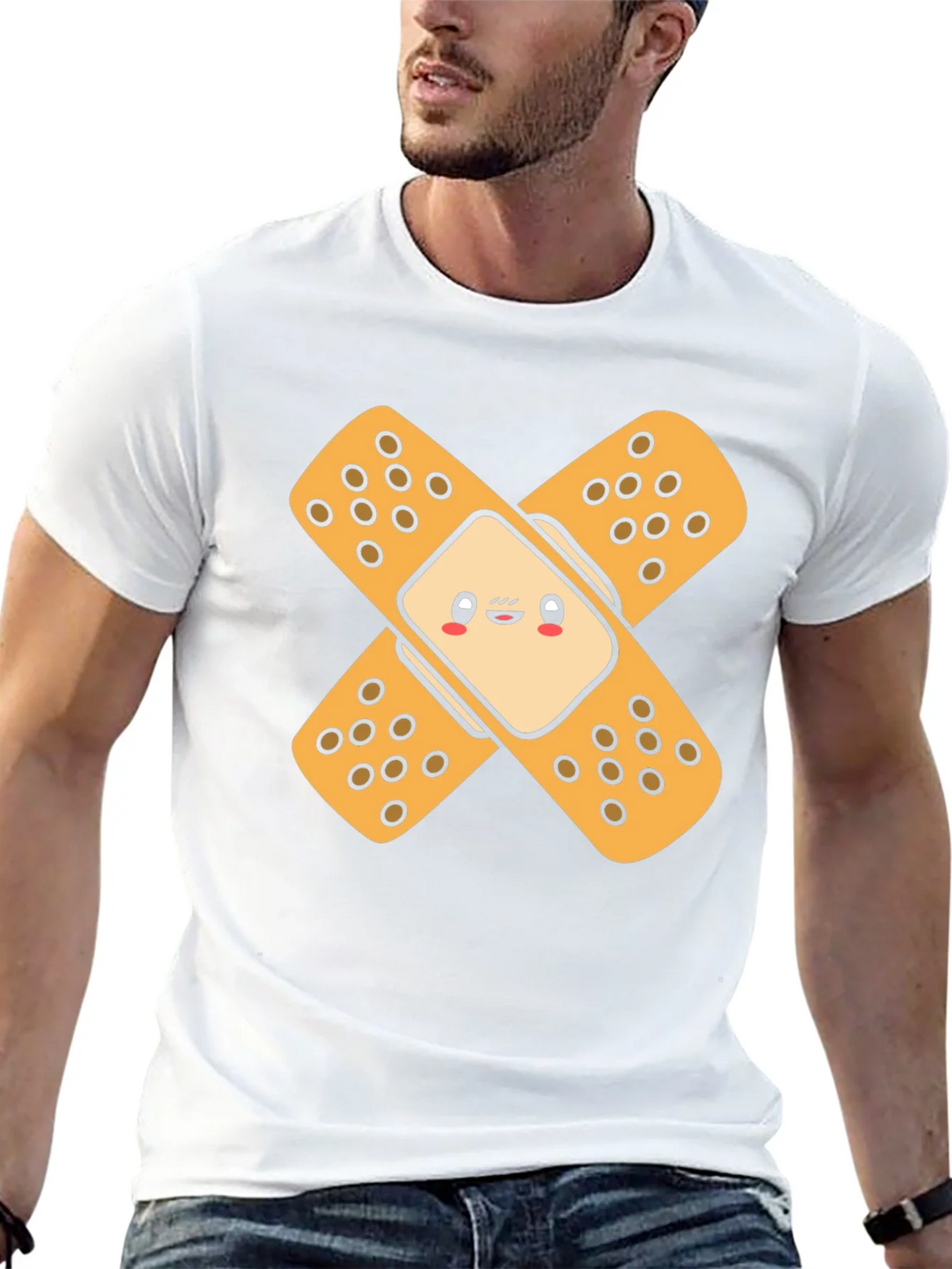 Cute Band-Aid Graphic Black T-Shirt