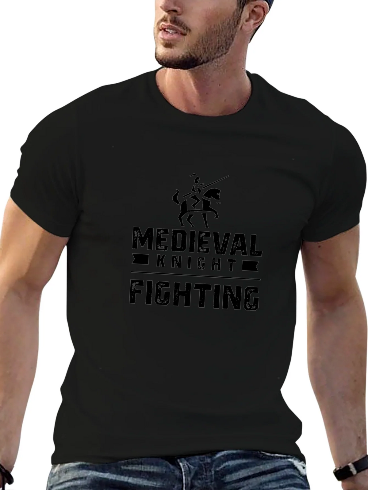 Medieval Knight Fighting Black Graphic Tee