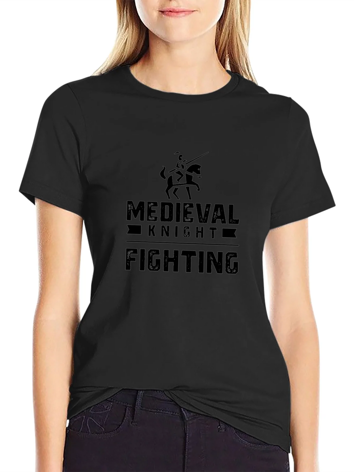 Medieval Knight Fighting Black Graphic Tee