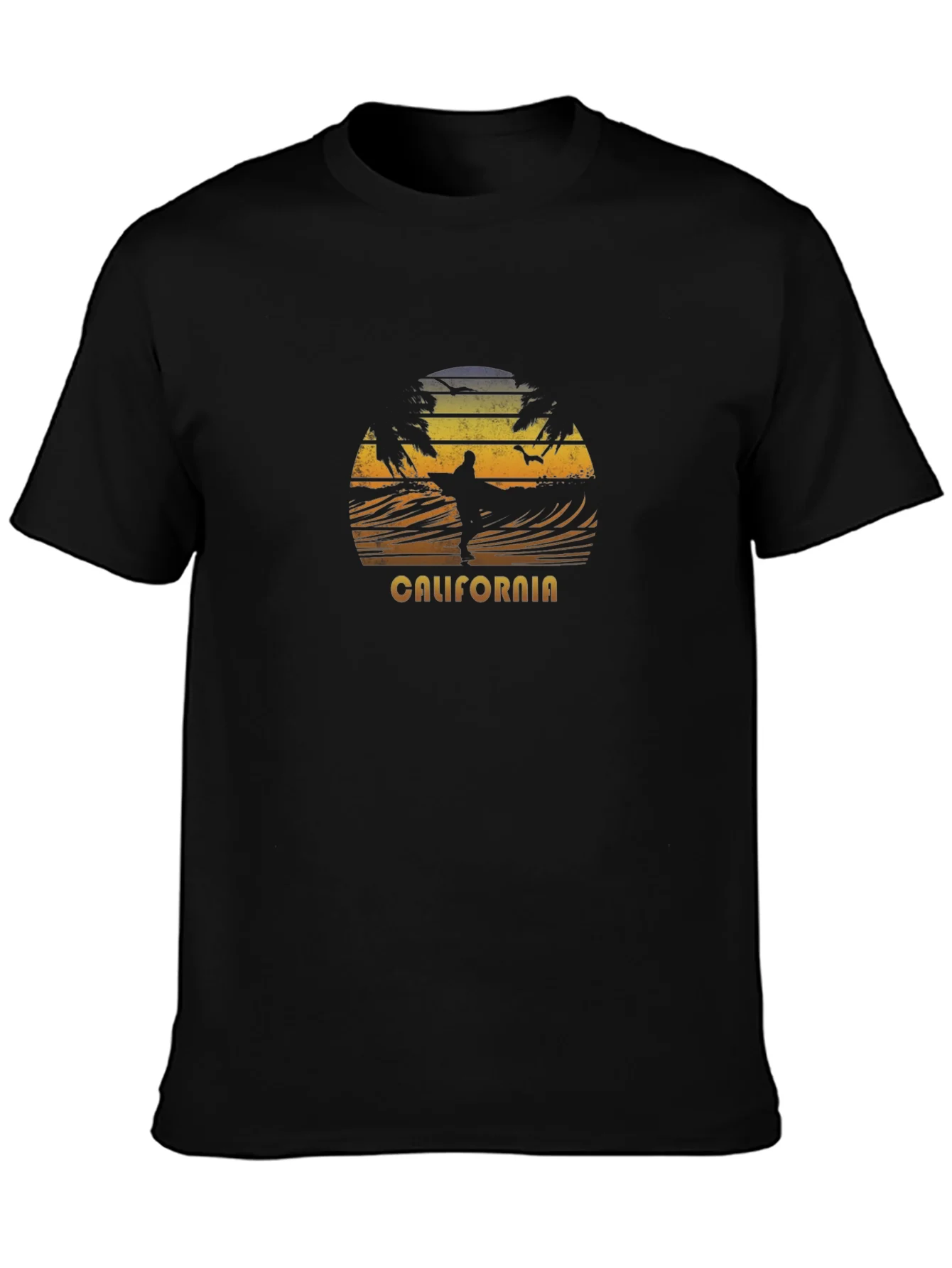 California Surfing Sunset T-Shirt - Black