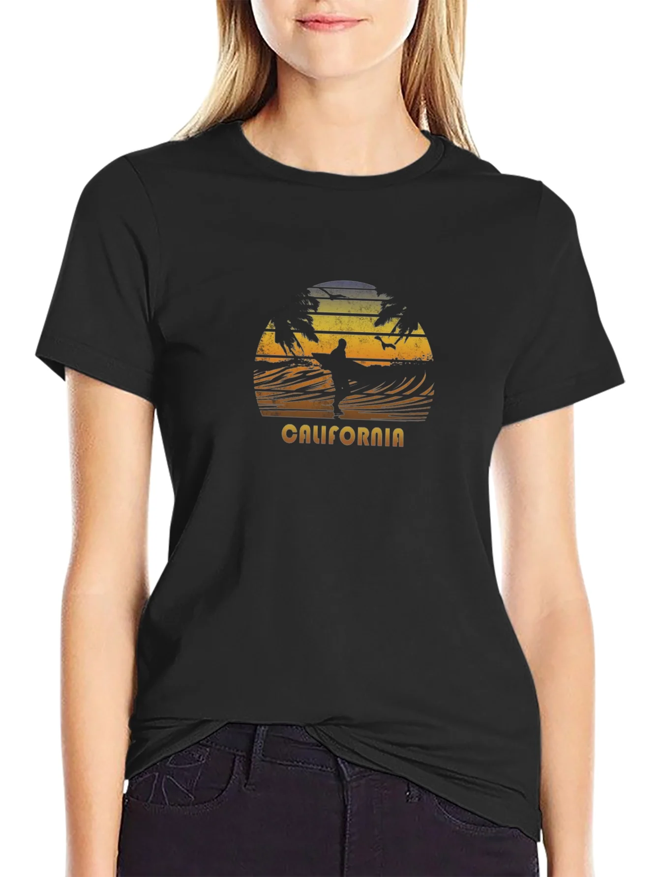 California Surfing Sunset T-Shirt - Black