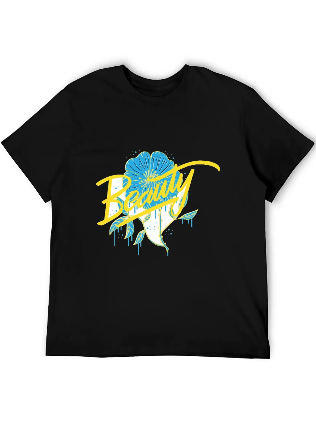 Beauty Flower Graphic Black T-Shirt
