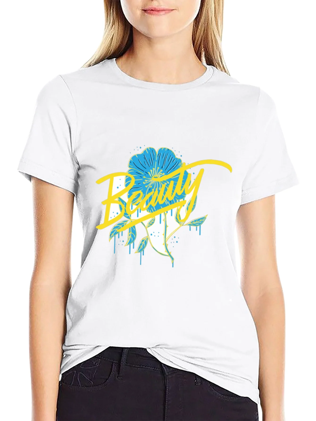 Beauty Flower Graphic Black T-Shirt
