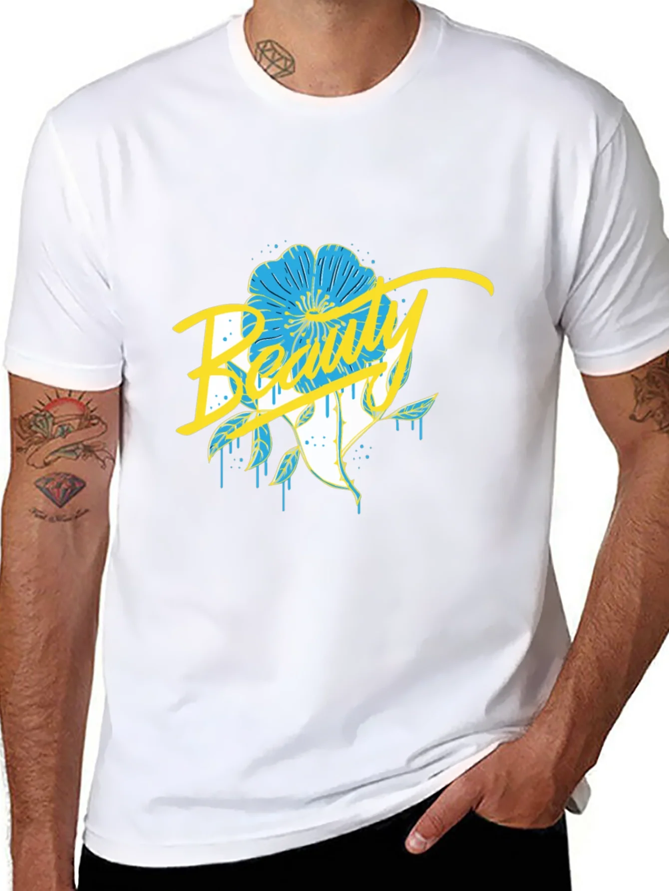 Beauty Flower Graphic Black T-Shirt