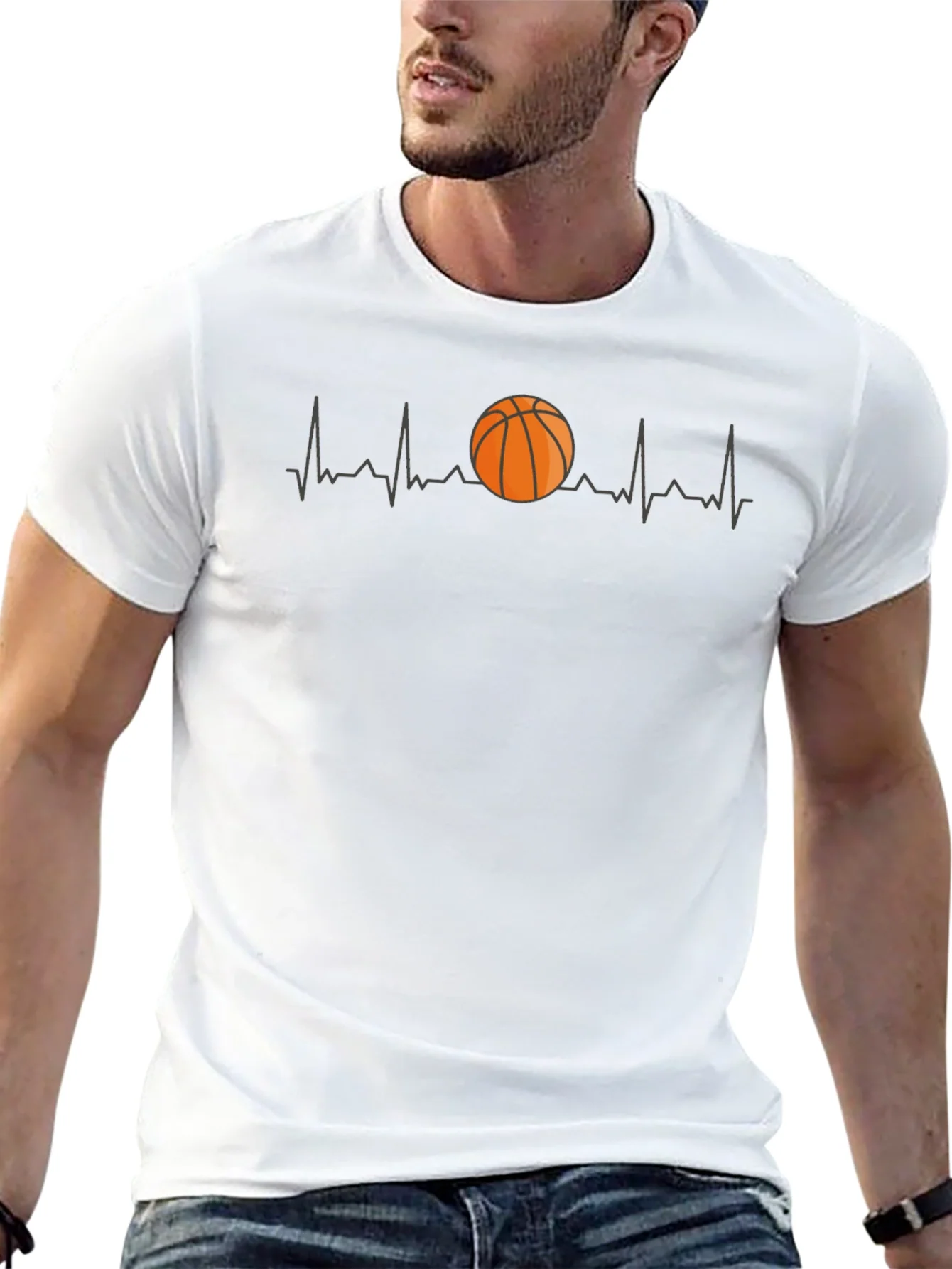 Basketball Heartbeat Graphic Tee - Black Cotton
