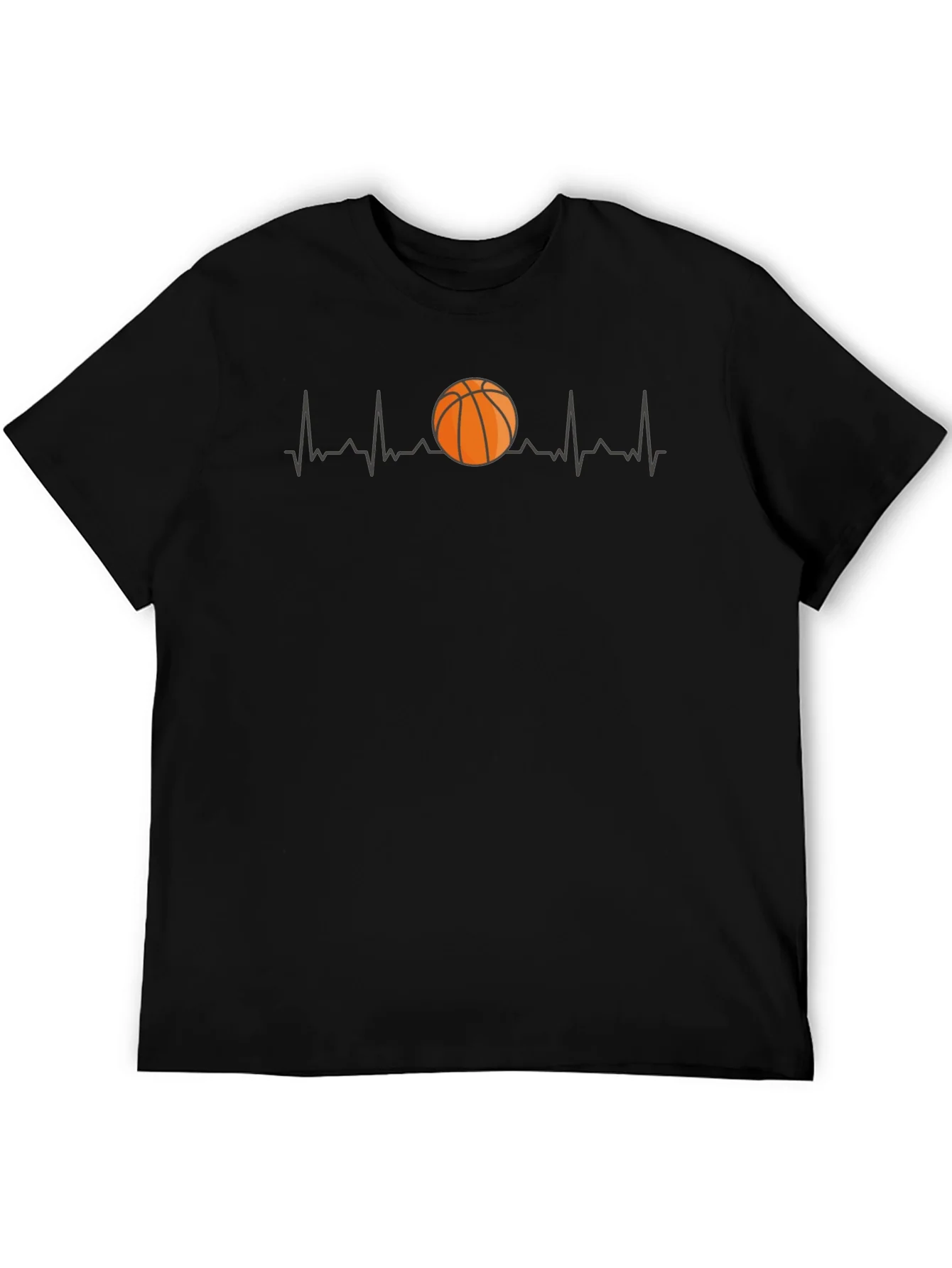 Basketball Heartbeat Graphic Tee - Black Cotton