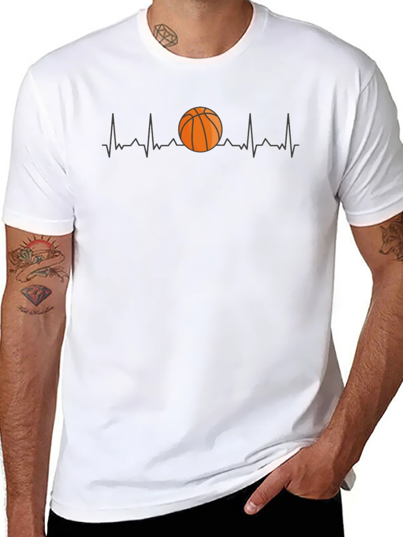 Basketball Heartbeat Graphic Tee - Black Cotton