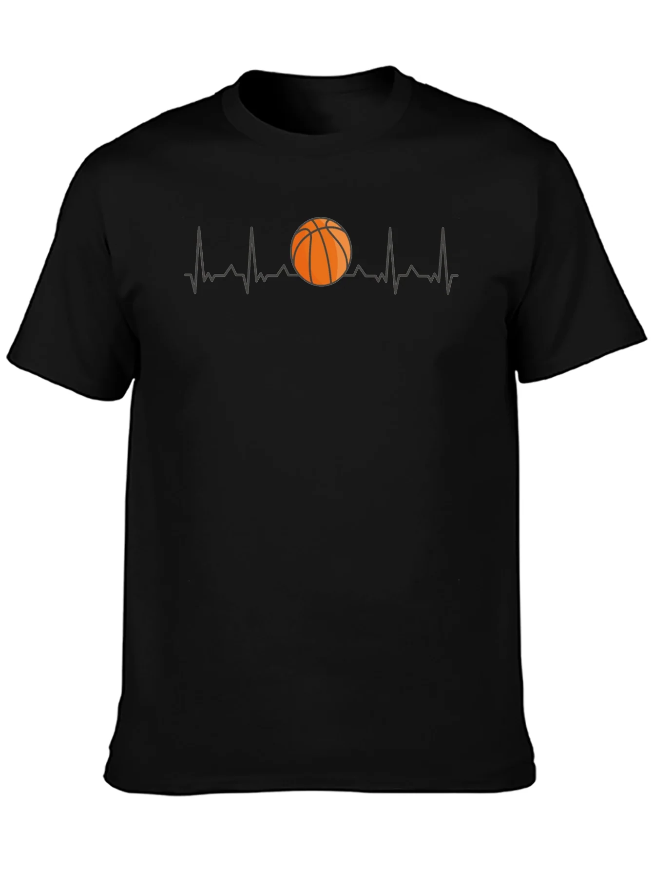 Basketball Heartbeat Graphic Tee - Black Cotton