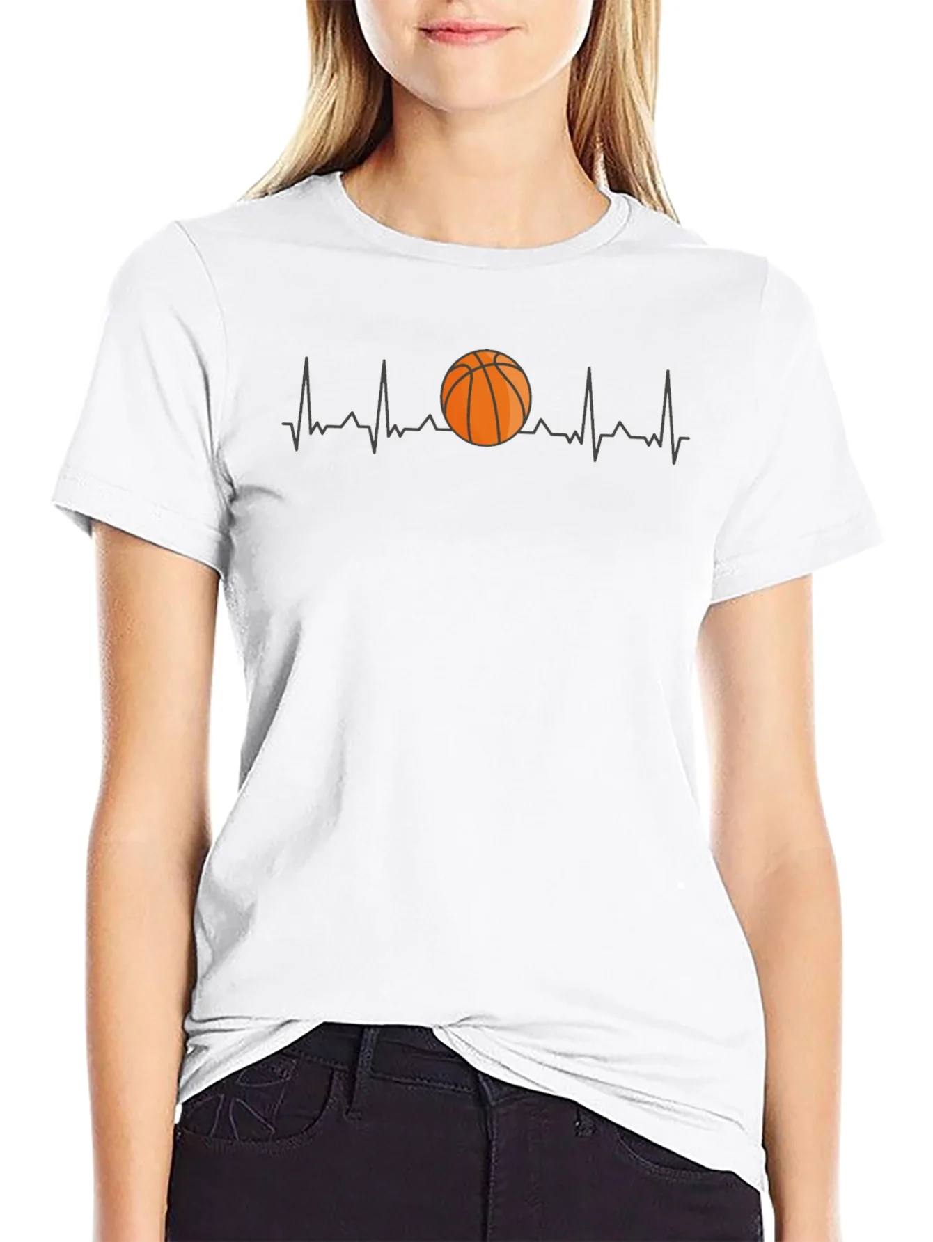 Basketball Heartbeat Graphic Tee - Black Cotton