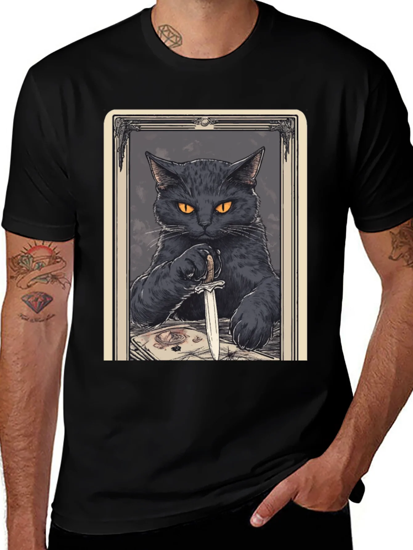 Black Cat Tarot Card Graphic T-Shirt