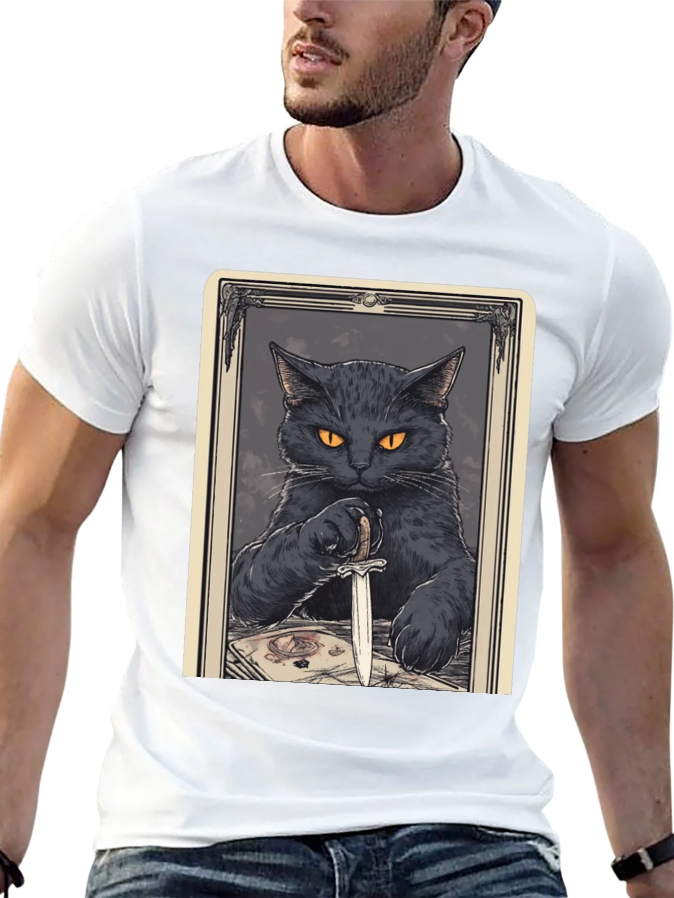 Black Cat Tarot Card Graphic T-Shirt