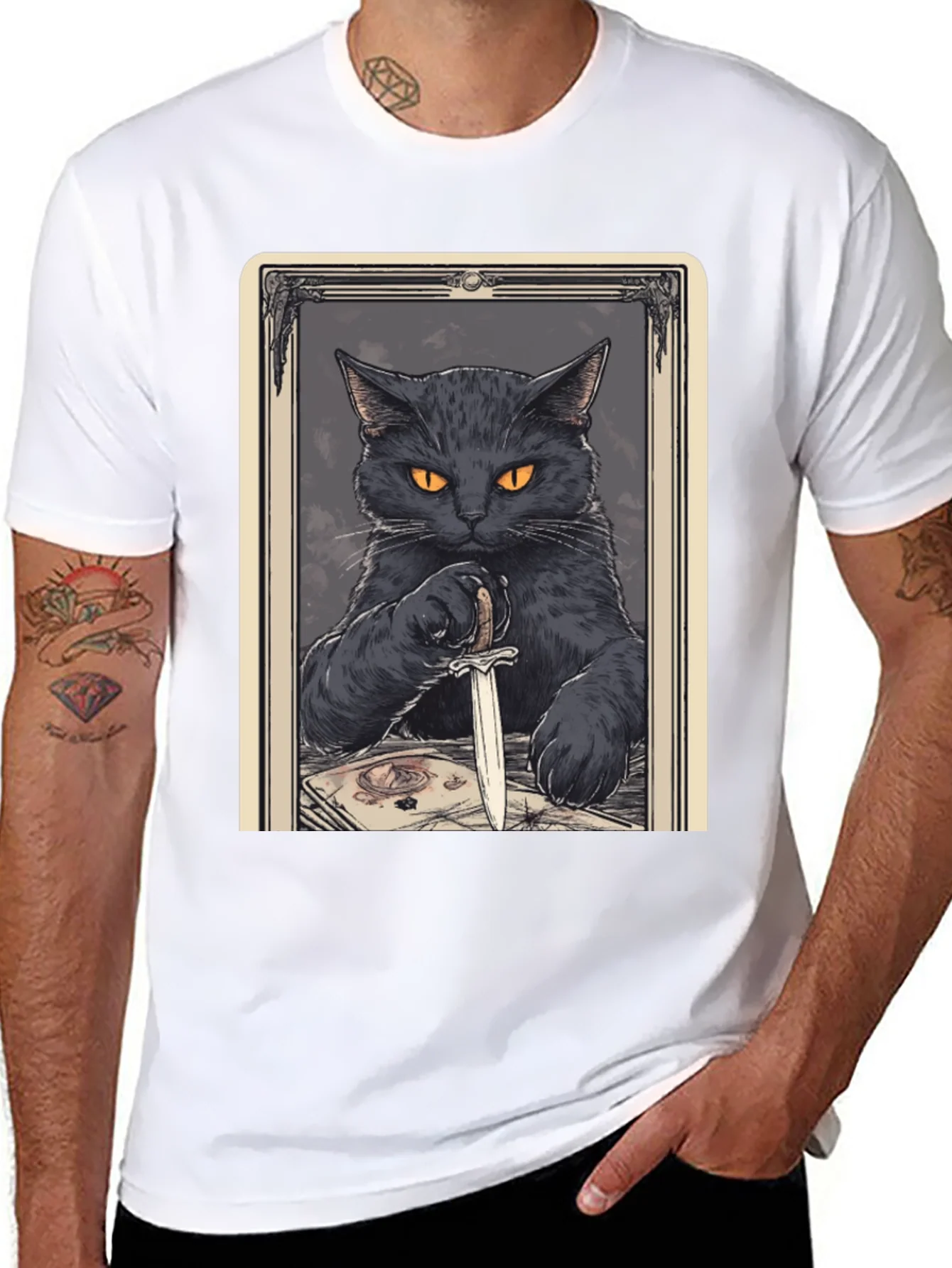 Black Cat Tarot Card Graphic T-Shirt