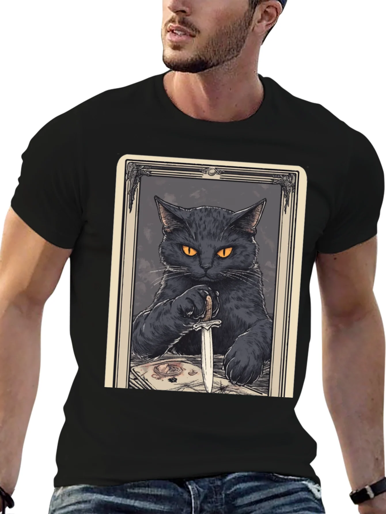 Black Cat Tarot Card Graphic T-Shirt