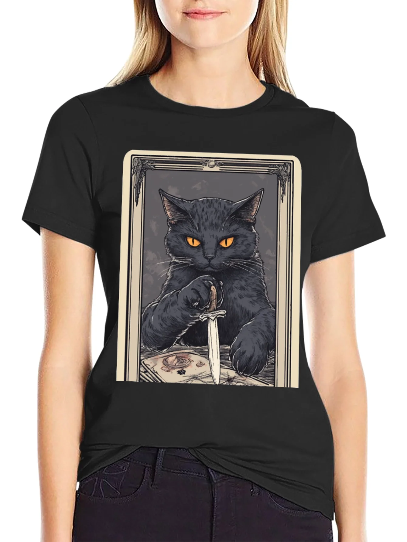 Black Cat Tarot Card Graphic T-Shirt